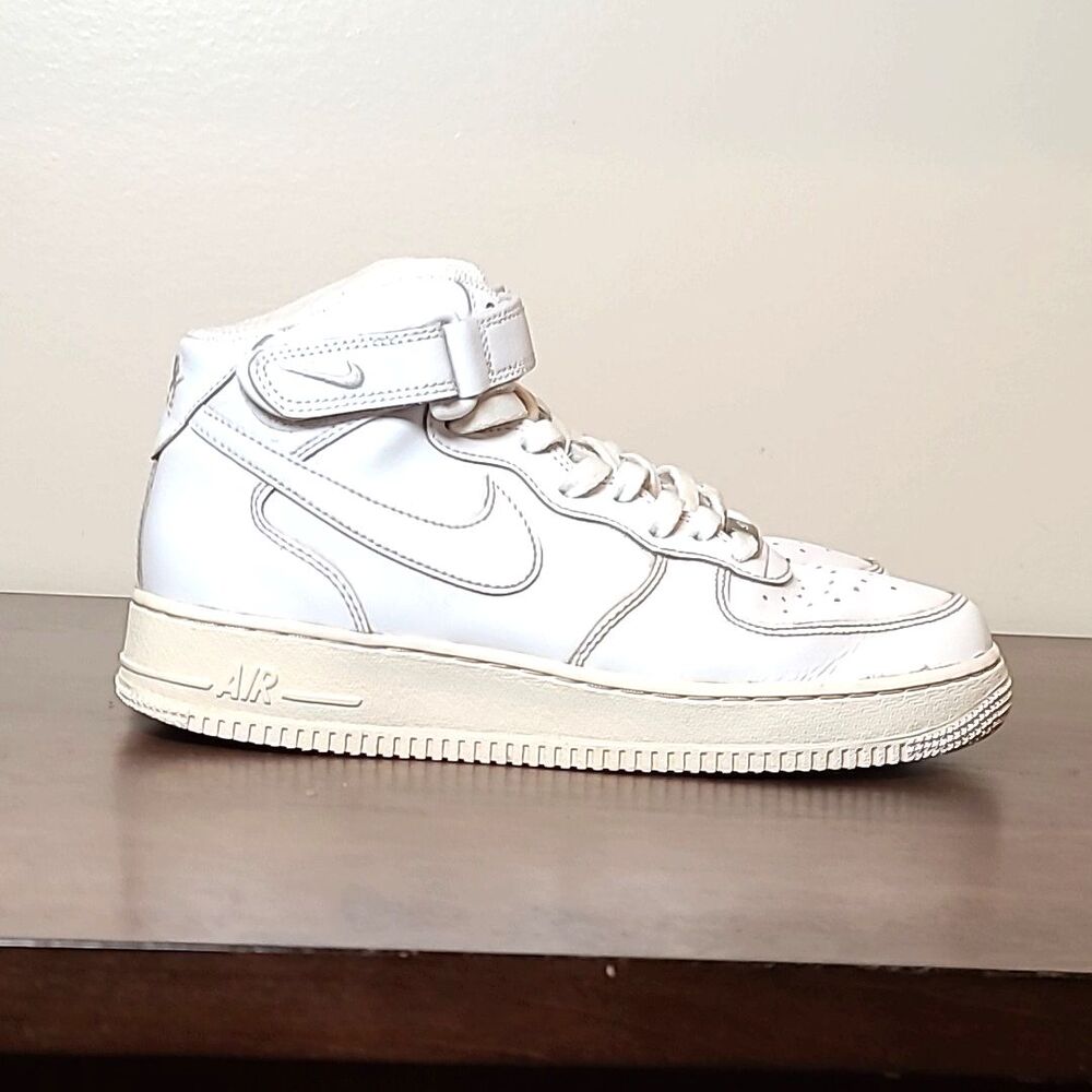 Nike Air Force 1 Mid ’07 White White Sneakers Youth 7Y Women’s 8.5 - Picture 4 of 9
